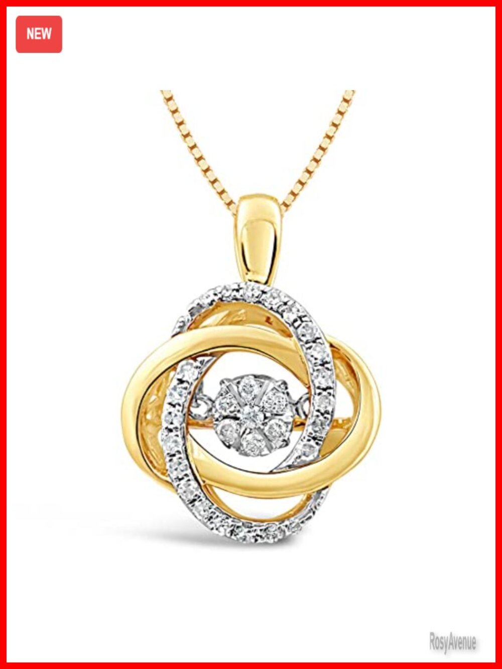 Diamond Pendant Necklace 14K Gold Plated Sterling Silver 1/5 CT